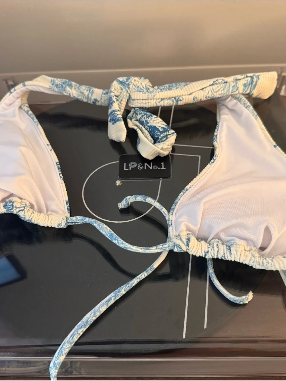 Blue Toile Print Ribbed Triangle Bikini Set - Picture 4 of 4